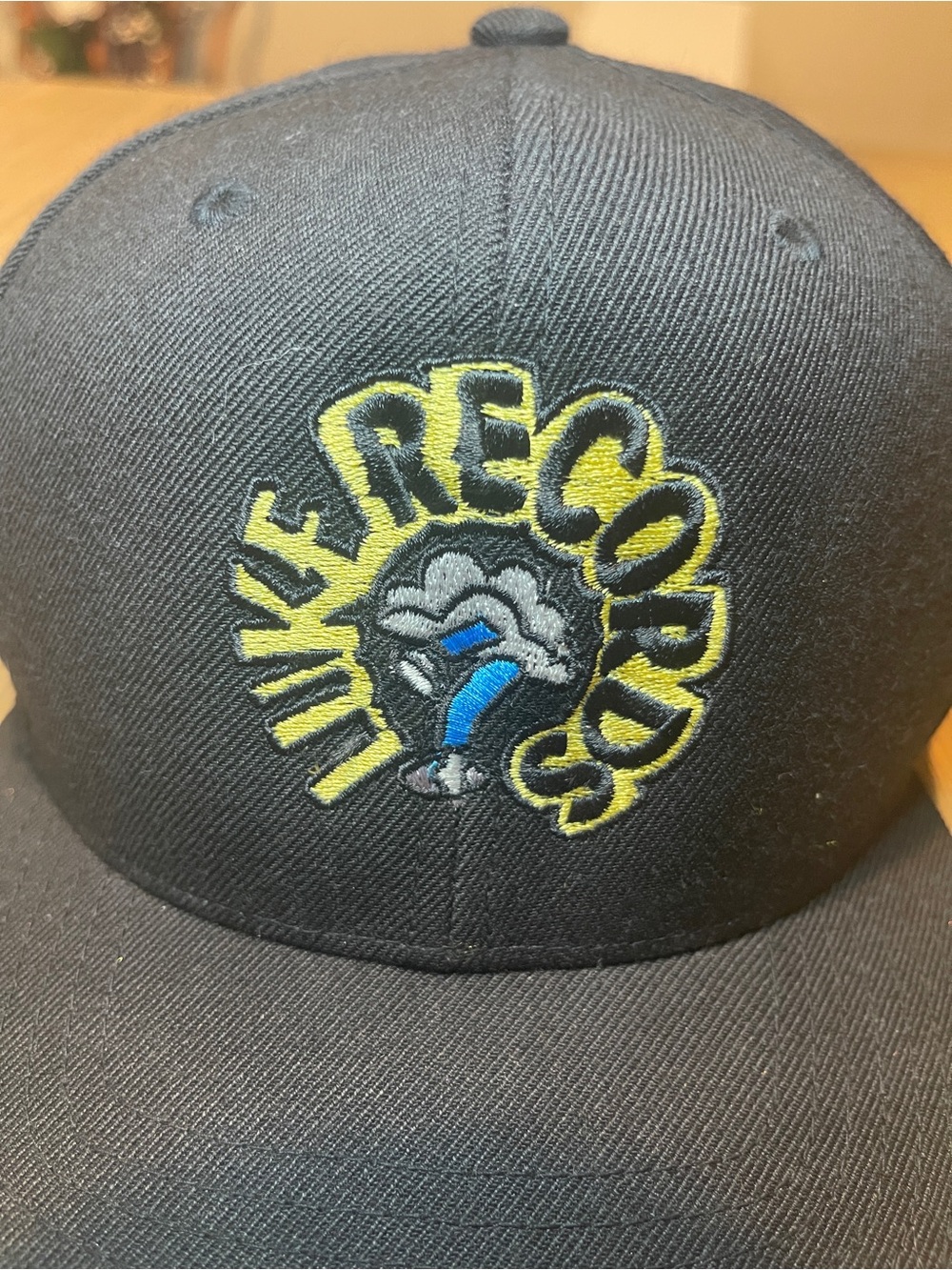 ‘Luke Records’ Fitted Black Baseball Cap with Blue & Yellow Embroidered Logo - Picture 2 of 8